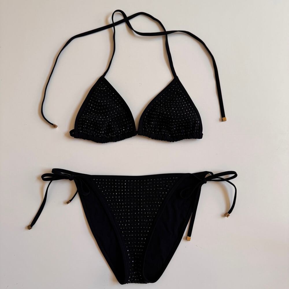 Gucci Triangle Top Rhinestone Bikini Swim Bathing Suit String Tie Luxury Small
